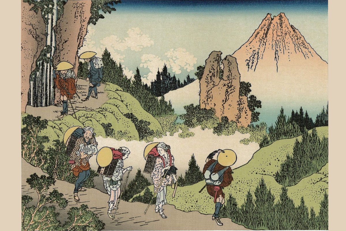 Vue du mont Fuji depuis un sentier de montagne près du temple Taiseki-ji, Katsushika Hokusai (1760-1849), estampe sur bois. [DR]